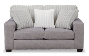 Causeuse Koda de 67 po fabriquée au Canada en tissu de chenille et de fausse fourrure avec coussins amovibles - gris Paloma luxueux