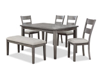  Ensemble de salle à manger Krew 6 pièces en mélamine avec table de 60 po (L), banc et 4 chaises - gris