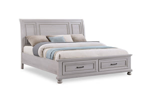 Lit plateforme de rangement Kylie gris avec tête de lit et cadre de lit - format très grand lit