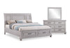 Ensemble de chambre à coucher Kylie 5 pièces sable avec lit de rangement, commode et miroir - format très grand lit