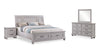 Ensemble de chambre à coucher Kylie 6 pièces sable avec lit de rangement, commode, miroir et table de nuit - format très grand lit