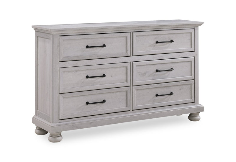 Ensemble de chambre à coucher Kylie 6 pièces sable avec lit de rangement, commode, miroir et table de nuit - format grand lit