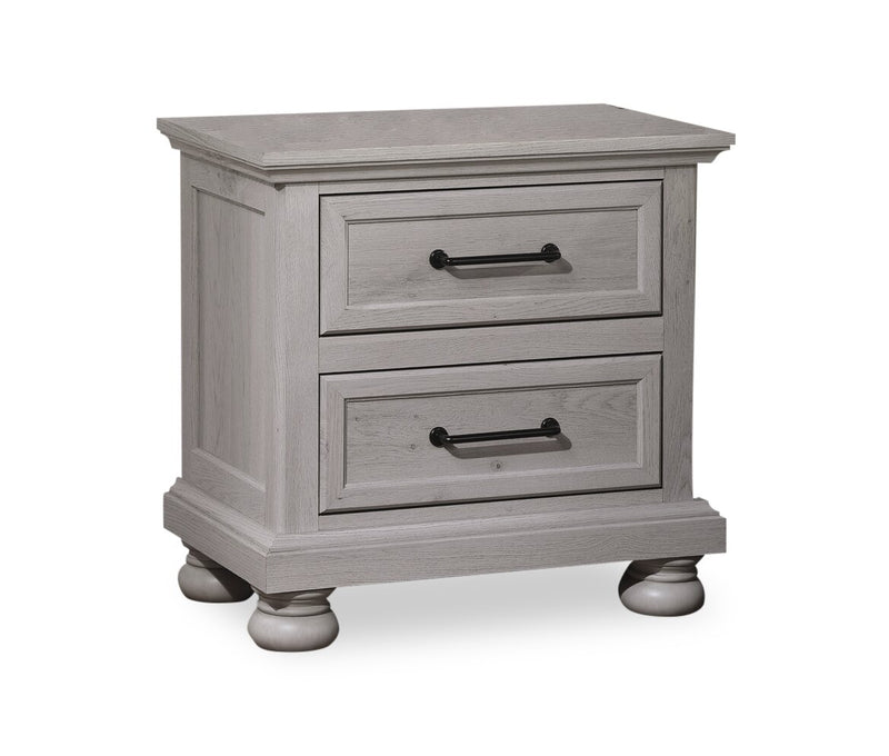 Ensemble de chambre à coucher Kylie 6 pièces sable avec lit de rangement, commode, miroir et table de nuit - format grand lit