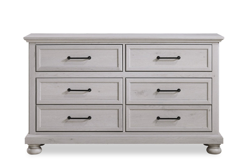 Ensemble de chambre à coucher Kylie 6 pièces sable avec lit de rangement, commode, miroir et table de nuit - format très grand lit