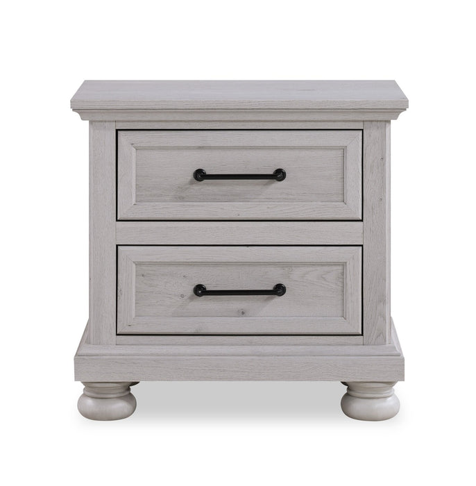 Ensemble de chambre à coucher Kylie 6 pièces sable avec lit de rangement, commode, miroir et table de nuit - format grand lit