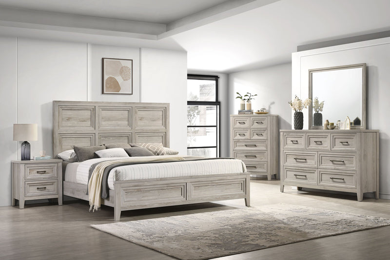 Ensemble de chambre à coucher Lara 5 pièces avec lit, commode et miroir, gris antique - format grand lit