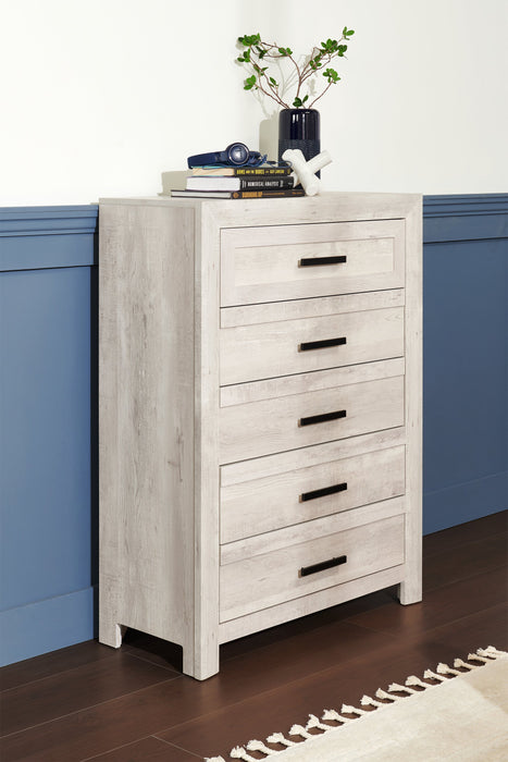 Commode verticale de chambre à coucher Lark de 35 po (L) x 47 po (H) à 5 tiroirs - blanc rustique