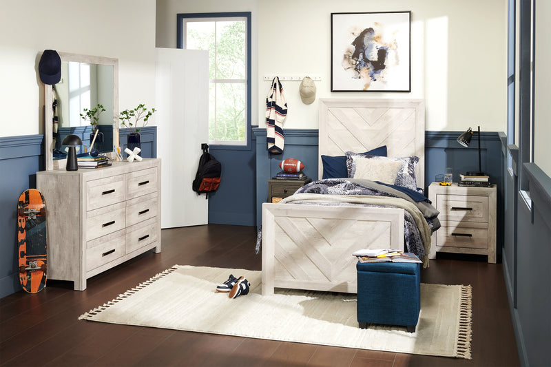 Commode de chambre à coucher Lark de 58 po (L) x 35 po (H) à 6 tiroirs - blanc rustique