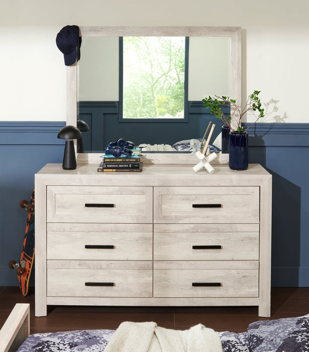 Commode de chambre à coucher Lark de 58 po (L) x 35 po (H) à 6 tiroirs - blanc rustique