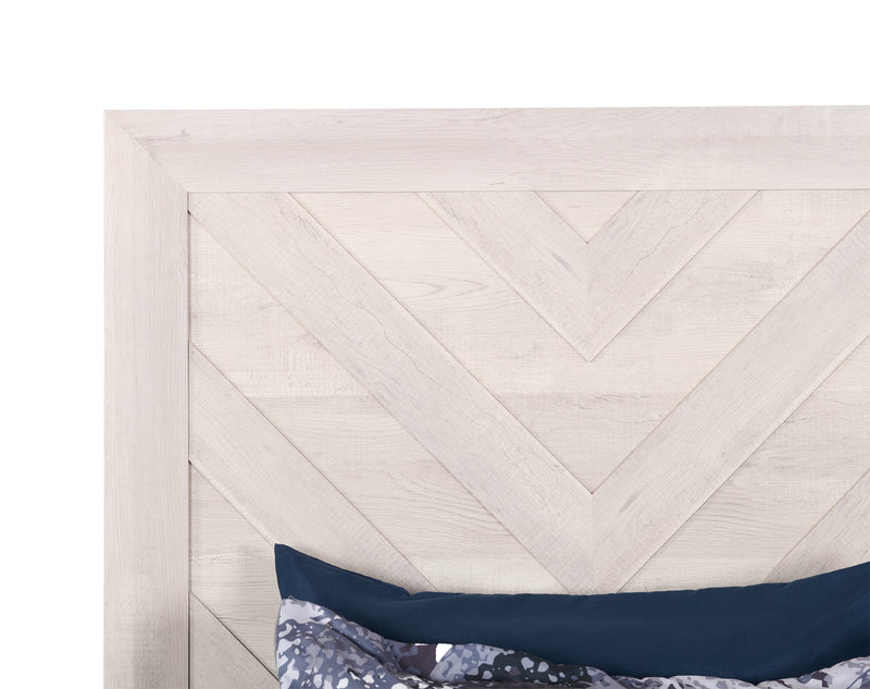 Lit à panneaux Lark blanc rustique pour enfants avec tête de lit, cadre et motif de chevrons - format lit simple