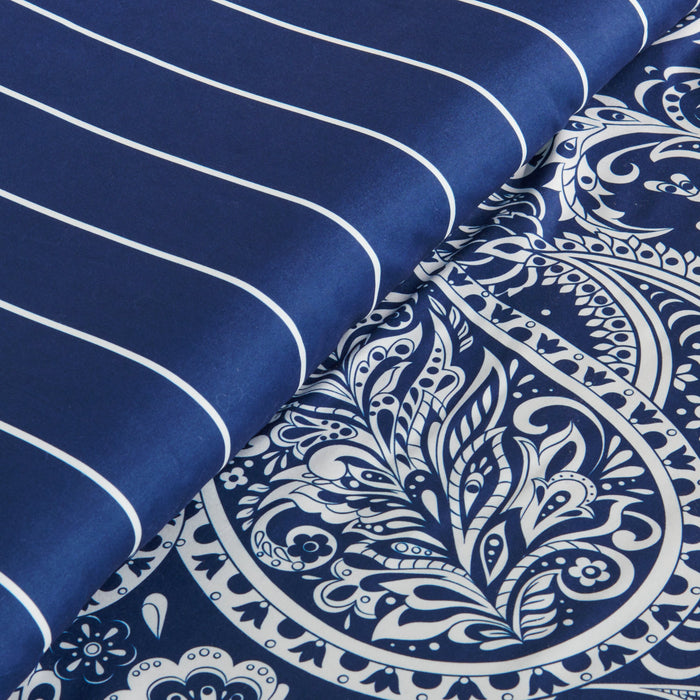Ensemble d’édredon Lochlan 3 pièces pour lit double et grand lit - bleu marine et blanc
