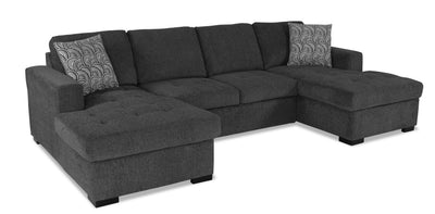 Made in Canada Legend 3-Piece Chenille Fabric Sleeper Sectional with Two Storage Chaises - Pepper Grey | Sofa-lit sectionnel Legend 3 pièces fabriqué au Canada en tissu de chenille avec 2 fauteuils longs de rangement - gris poivre
