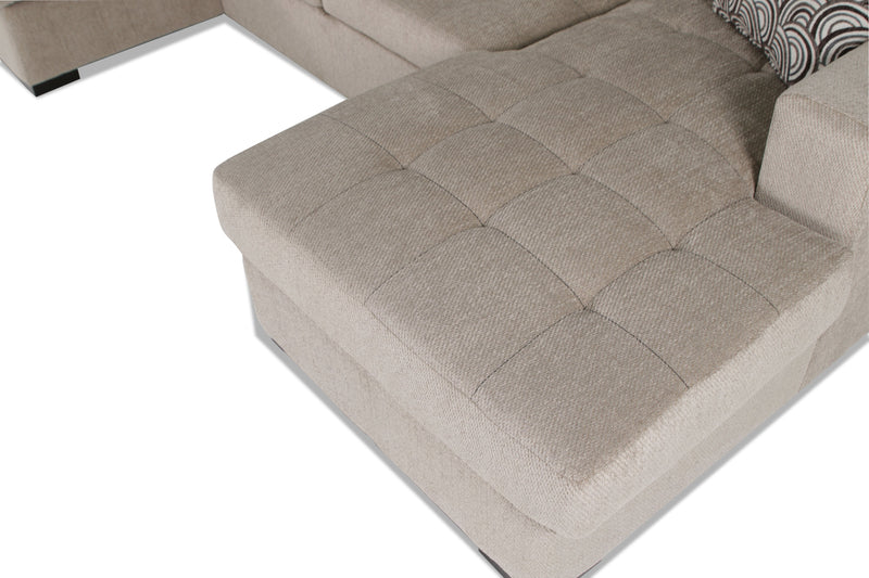 Sofa-lit sectionnel de droite Legend 3 pièces fabriqué au Canada en tissu de chenille avec fauteuil long de rangement - beige platine