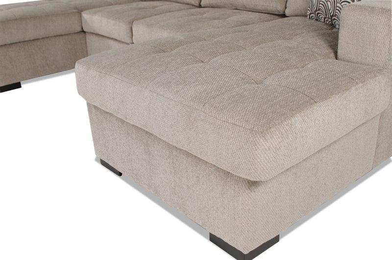 Sofa-lit sectionnel de droite Legend 3 pièces fabriqué au Canada en tissu de chenille avec fauteuil long de rangement - beige platine