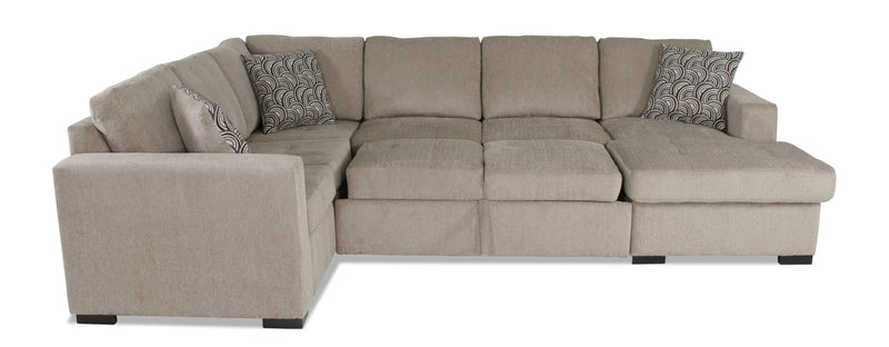 Sofa-lit sectionnel de droite Legend 3 pièces fabriqué au Canada en tissu de chenille avec fauteuil long de rangement - beige platine
