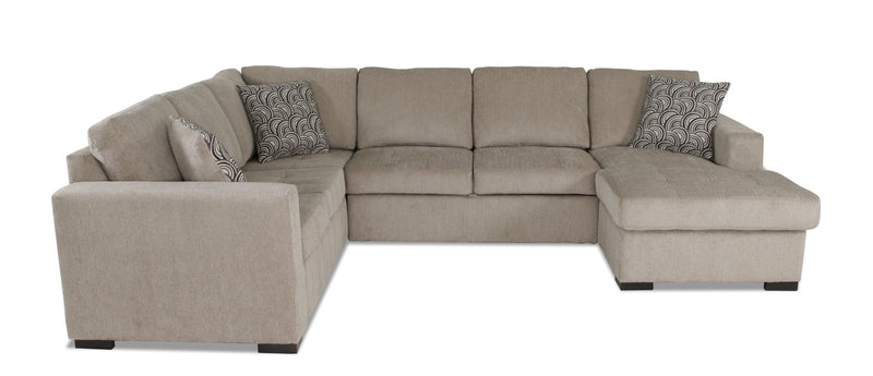 Sofa-lit sectionnel de droite Legend 3 pièces fabriqué au Canada en tissu de chenille avec fauteuil long de rangement - beige platine