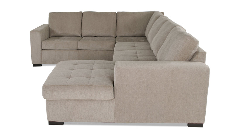 Sofa-lit sectionnel de droite Legend 3 pièces fabriqué au Canada en tissu de chenille avec fauteuil long de rangement - beige platine