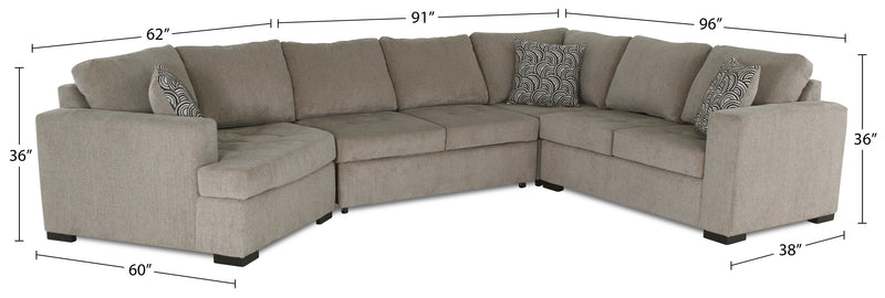 Sofa-lit sectionnel de gauche Legend 3 pièces fabriqué au Canada en tissu de chenille avec fauteuil enveloppant - beige platine