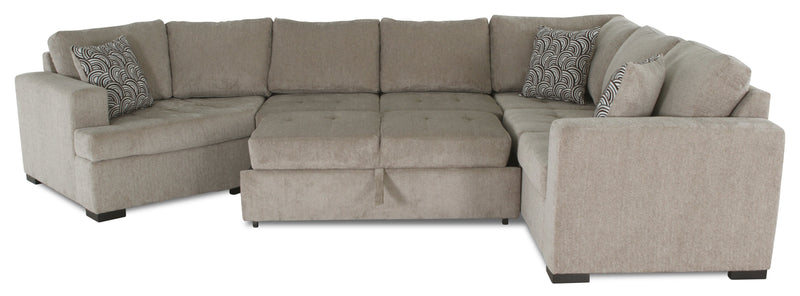 Sofa-lit sectionnel de gauche Legend 3 pièces fabriqué au Canada en tissu de chenille avec fauteuil enveloppant - beige platine