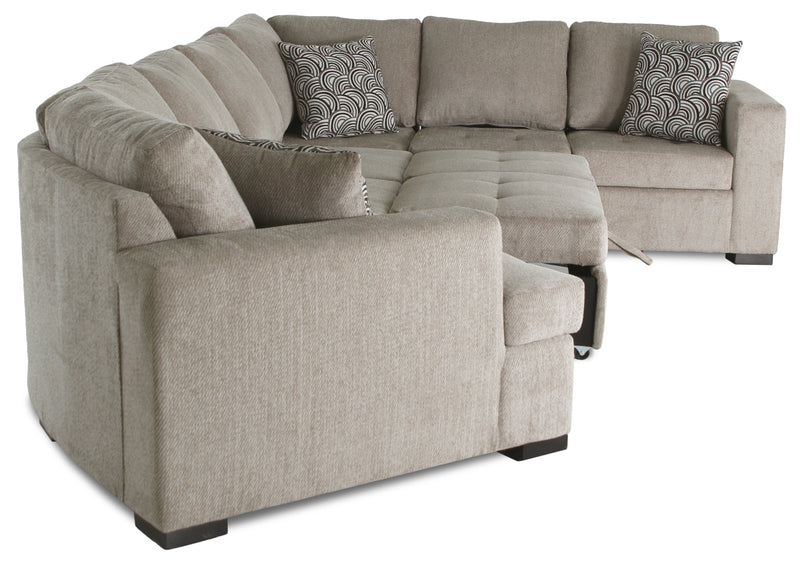 Sofa-lit sectionnel de gauche Legend 3 pièces fabriqué au Canada en tissu de chenille avec fauteuil enveloppant - beige platine