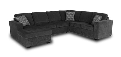 Made in Canada Legend 3-Piece Left-Facing Chenille Fabric Sleeper Sectional with Storage Chaise - Pepper Grey | Sofa-lit sectionnel de gauche Legend 3 pièces fabriqué au Canada en tissu de chenille avec fauteuil long de rangement - gris poivre