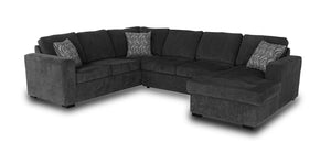 Sofa-lit sectionnel de droite Legend 3 pièces fabriqué au Canada en tissu de chenille avec fauteuil long de rangement - gris poivre