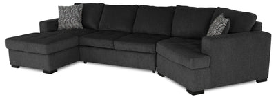 Made in Canada Legend 3-Piece Right-Facing Chenille Fabric Cuddler Sleeper Sectional with Chaise - Pepper Grey | Sofa-lit sectionnel enveloppant de droite Legend 3 pièces fabriqué au Canada en tissu de chenille avec fauteuil long - gris poivre