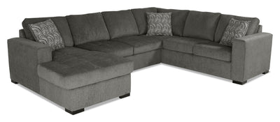 Made in Canada Legend 3-Piece Left-Facing Chenille Fabric Sleeper Sectional with Storage Chaise - Pewter Brown | Sofa-lit sectionnel de gauche Legend 3 pièces fabriqué au Canada en tissu de chenille avec fauteuil long de rangement - brun étain
