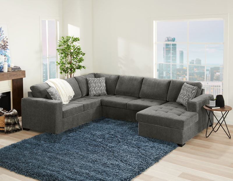 Sofa-lit sectionnel de droite Legend 3 pièces fabriqué au Canada en tissu de chenille avec fauteuil long de rangement - brun étain