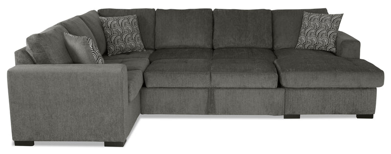Sofa-lit sectionnel de droite Legend 3 pièces fabriqué au Canada en tissu de chenille avec fauteuil long de rangement - brun étain