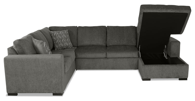 Sofa-lit sectionnel de droite Legend 3 pièces fabriqué au Canada en tissu de chenille avec fauteuil long de rangement - brun étain