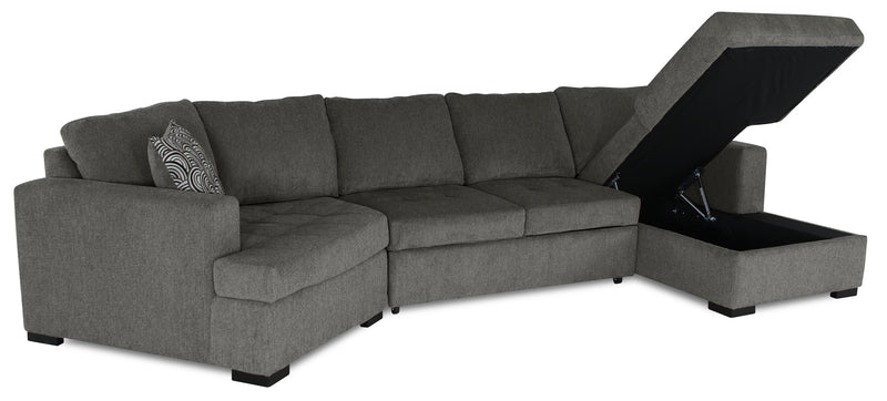 Sofa-lit sectionnel enveloppant de gauche Legend 3 pièces fabriqué au Canada en tissu de chenille avec fauteuil long - brun étain