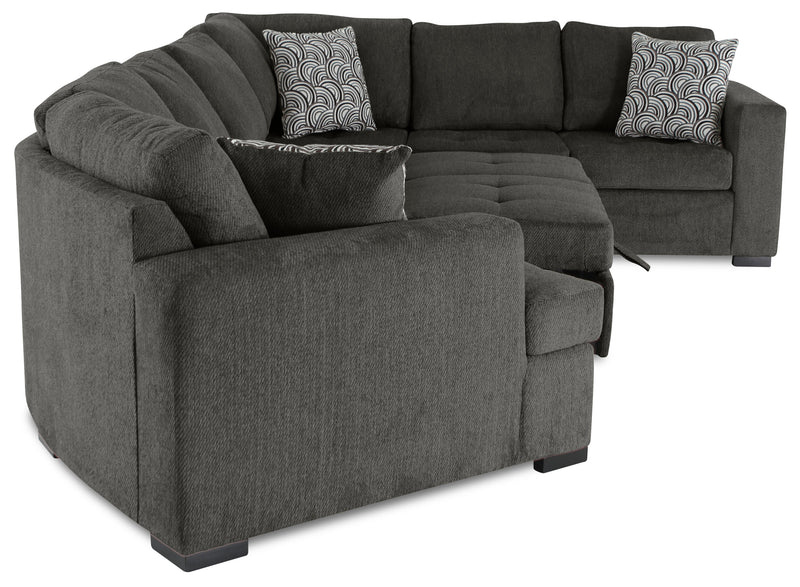 Sofa-lit sectionnel de gauche Legend 3 pièces fabriqué au Canada en tissu de chenille avec fauteuil enveloppant - brun étain