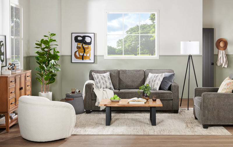 Fauteuil Lennox de 35 po fabriqué au Canada en tissu de chenille avec coussins réversibles et accoudoirs rectilignes - gris