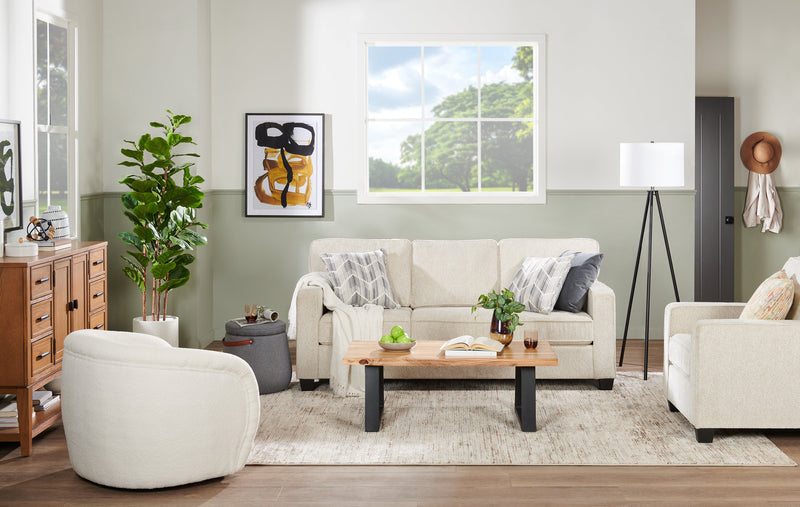 Fauteuil Lennox de 35 po fabriqué au Canada en tissu de chenille avec coussins réversibles et accoudoirs rectilignes - taupe