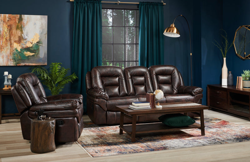 Sofa inclinable Leo de 87,5 po en tissu d’apparence cuir - brun noyer 