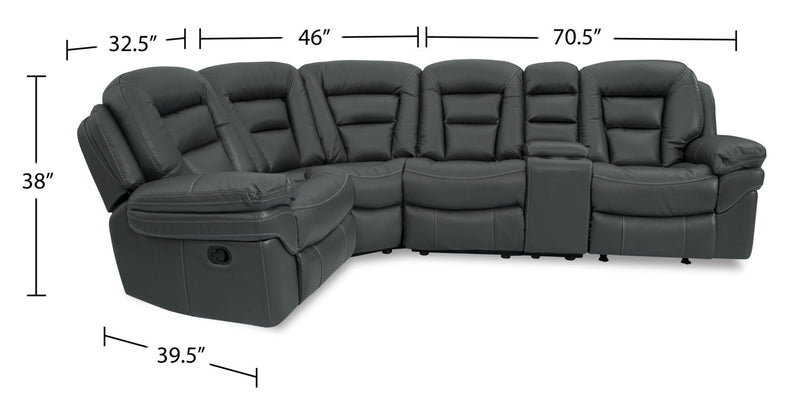 Sofa sectionnel inclinable Leo 5 pièces en tissu d’apparence cuir avec console de rangement et 2 porte-gobelets - gris