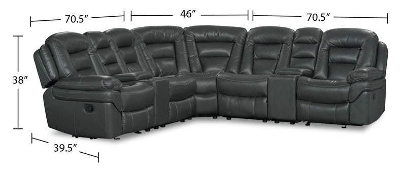 Sofa sectionnel inclinable Leo 7 pièces en tissu d’apparence cuir avec consoles de rangement
