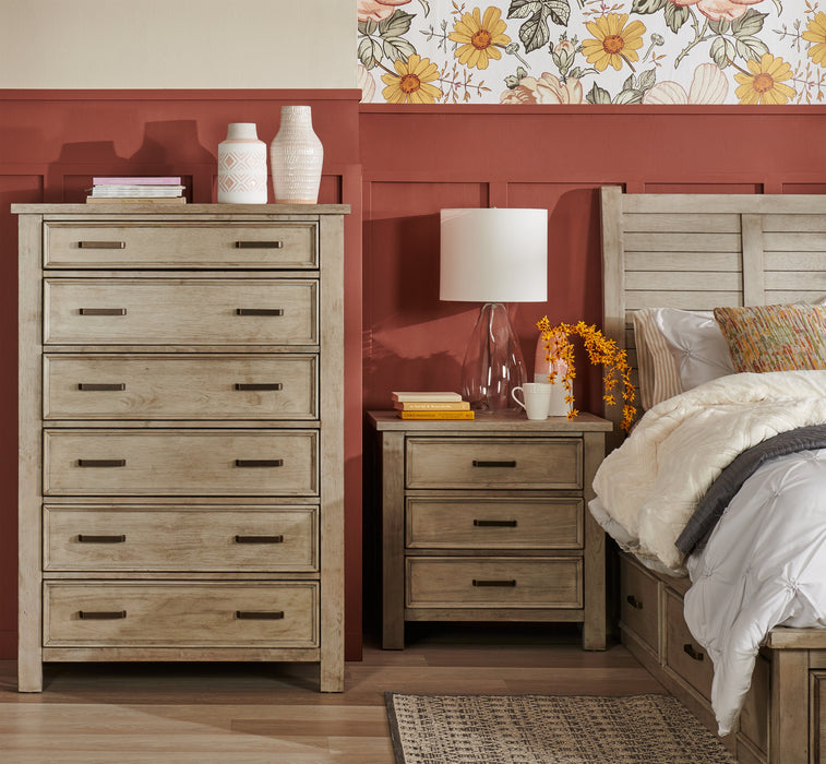 Commode verticale Levi de 39 po (L) x 56 po (H) à 6 tiroirs en bois pour la chambre à coucher - gris bois de grève