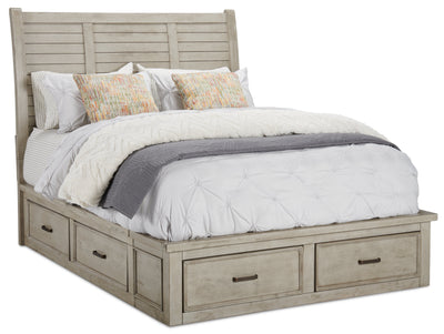 Levi Platform Storage Bed with Headboard & Frame, Wooden, Drift Grey - Queen Size | Lit plateforme de rangement Levi en bois avec tête de lit et cadre de lit, gris bois de grève - format grand lit