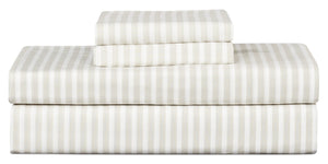Ensemble de draps Striped de 3 pièces en coton pour lit simple - gris clair