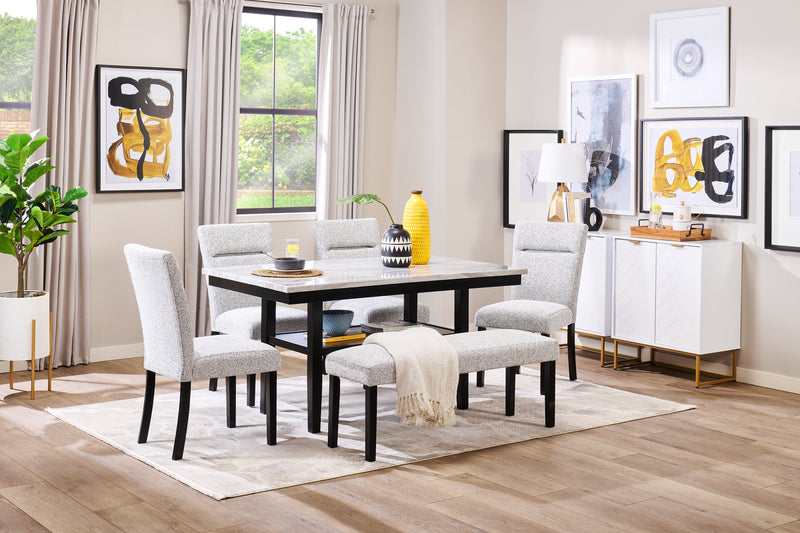 Table de salle à manger Libra de 60 po (L) avec dessus en imitation de marbre et tablette de rangement - noire et grise