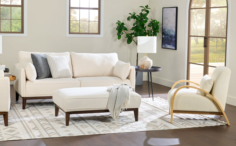 Fauteuil d’appoint Loft de 27,55 po en tissu bouclé avec coussin décoratif, accoudoirs et pattes en bois - blanc