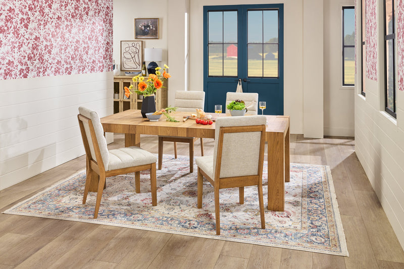 Ensemble de salle à manger Lotus 5 pièces en bois avec table de 82 po (L) et 4 chaises en tissu - naturel et gris