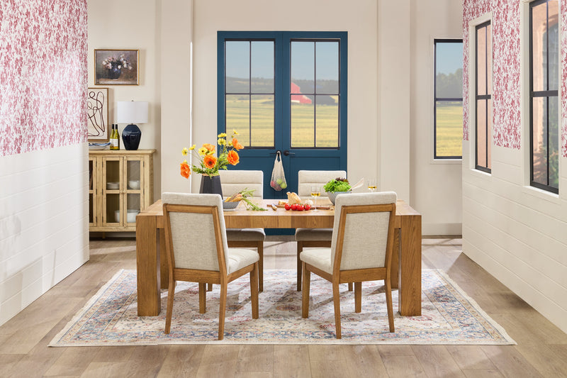 Ensemble de salle à manger Lotus 5 pièces en bois avec table de 82 po (L) et 4 chaises en tissu - naturel et gris