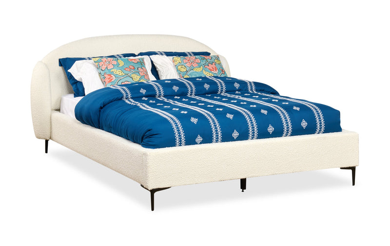 Lit rembourré à oreilles Luna en tissu blanc - format grand lit