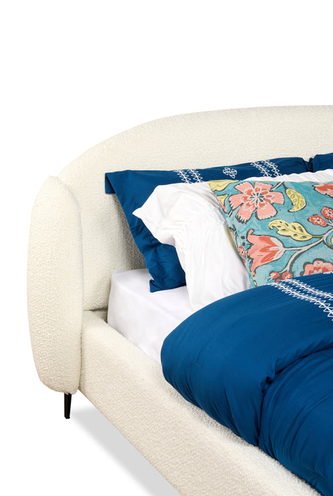 Lit rembourré à oreilles Luna en tissu blanc - format grand lit