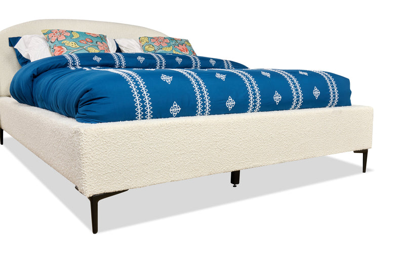 Lit rembourré à oreilles Luna en tissu blanc - format grand lit