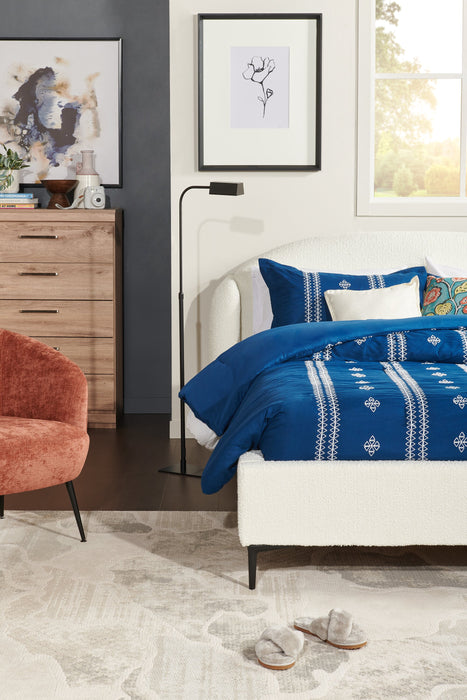 Lit rembourré à oreilles Luna en tissu blanc - format grand lit