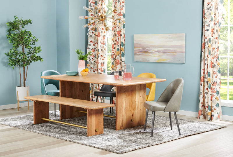 Banc de salle à manger Malta de 70 po (L) en acacia avec touches dorées et base à tréteaux - brun naturel